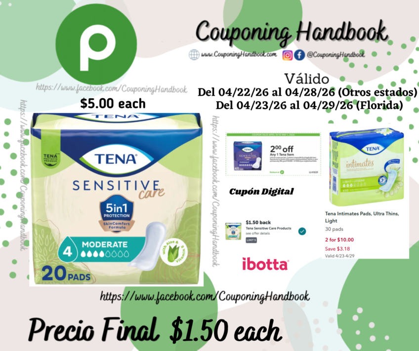 Tena Intimates Moderate Regular Pad, 20 Count por $1.50