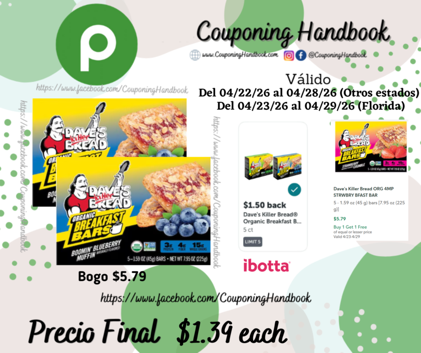 Dave’s Killer Bread Organic Boomin’ Blueberry Muffin Breakfast Bars por $1.39