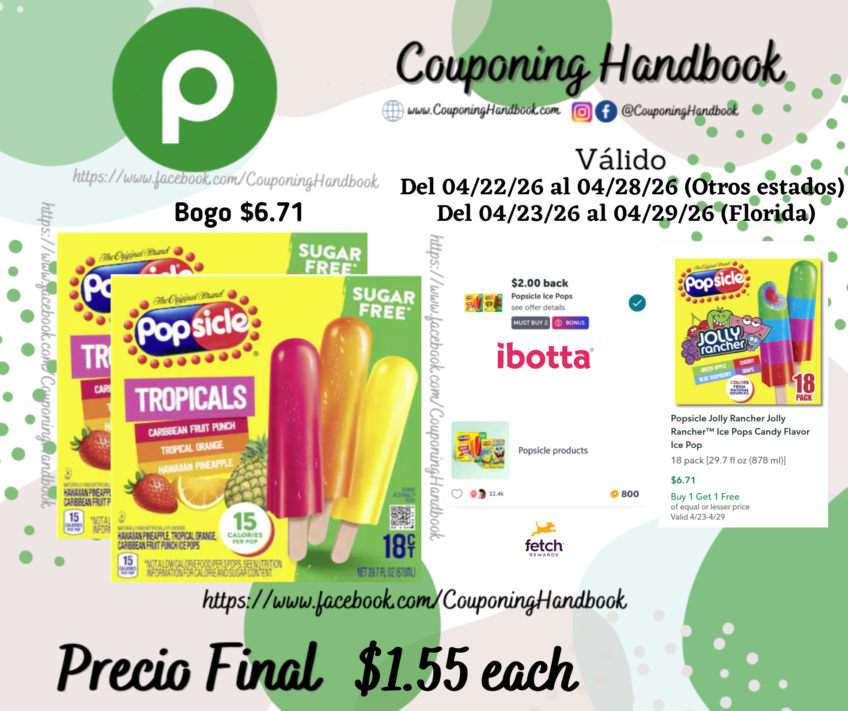 Popsicle Ice Pops Tropicals por $1.55