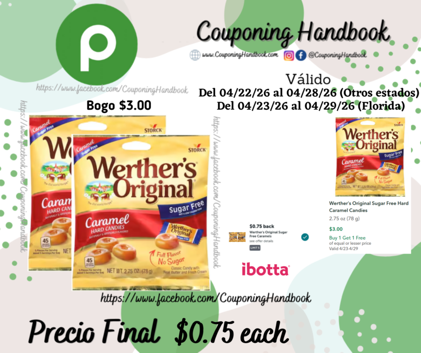 Werther’s Original Sugar Free Hard Caramel Candies 2.75 oz por $0.75