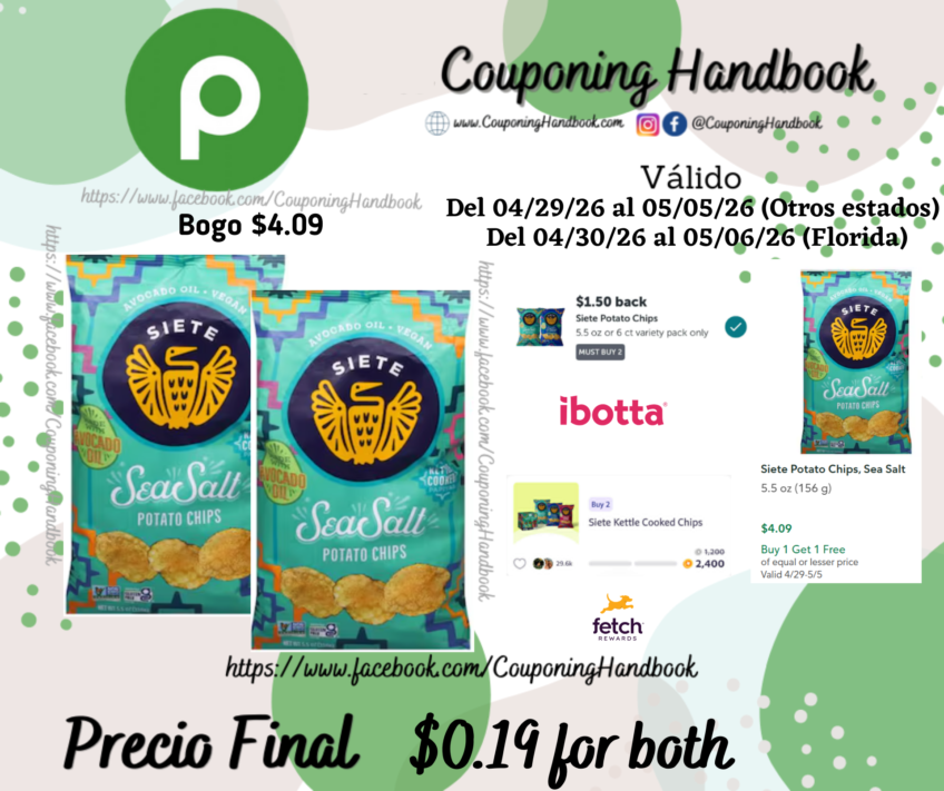 02 Siete Potato Chips, Sea Salt por $0.19
