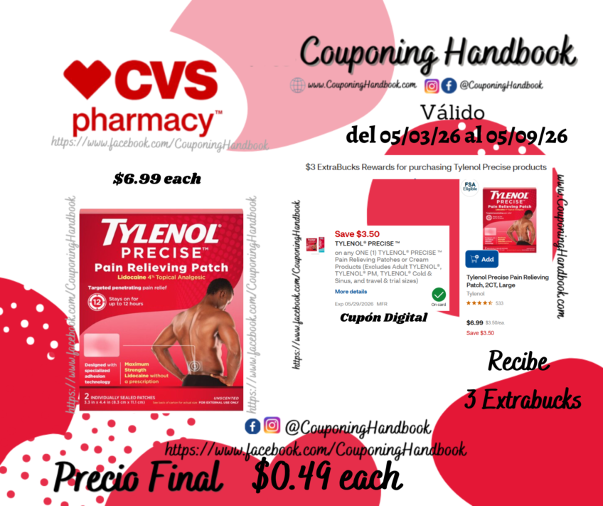 Tylenol Precise Pain Relieving Patch, 2CT, Large por $0.49
