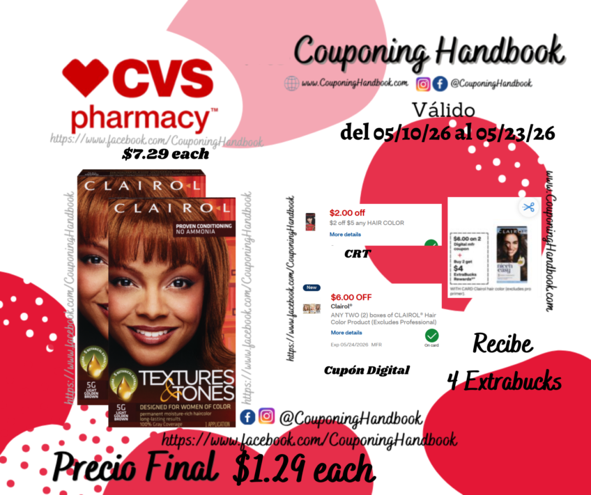 Clairol Textures & Tones Permanent Hair Dye por $1.29