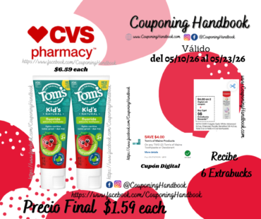 Tom’s of Maine Children’s Fluoride Toothpaste por $1.59