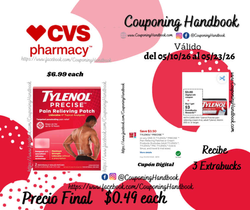 Tylenol Precise Pain Relieving Patch, 2CT, Large por $0.49