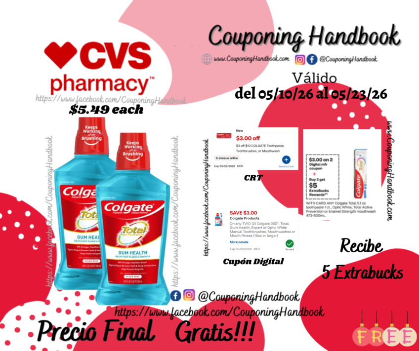 02 Colgate Total Gum Health Mouthwash, Clean Mint, 16.9 OZ Gratis