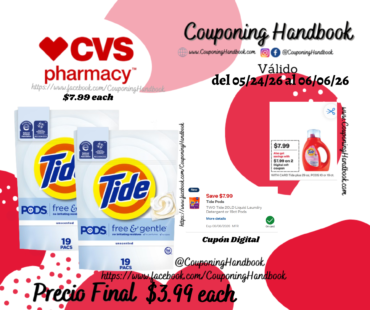 Tide PODS Free & Gentle Laundry Detergent Pacs, Unscented, 19 ct por $3.99