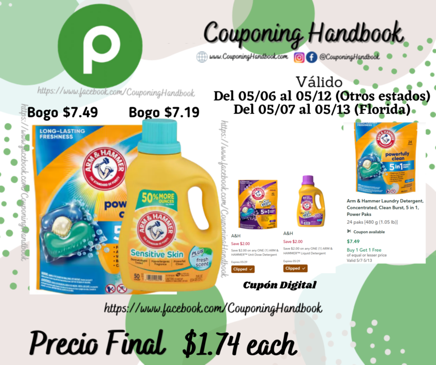 Productos Arm Hammer detergent por $1.74