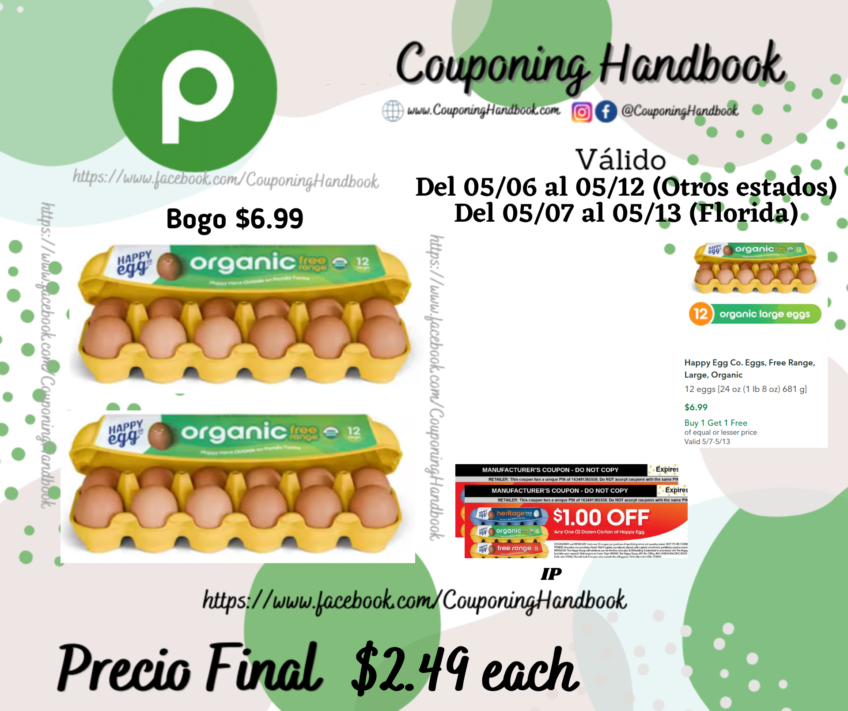 Happy Egg Co. Eggs, Free Range, Large, Organic 12 eggs por $2.49