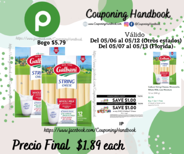 Galbani String Cheese, Mozzarella, Whole Milk, Low Moisture por $1.89