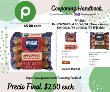 Wright Brand Applewood Smoked Sausage 12 oz Pkg por $2.50