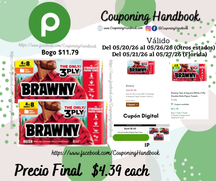 Brawny Full Sheet White 3-Ply Double Rolls Paper Towels 4 rolls por $4.39