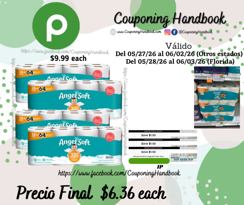 Angel Soft Bathroom Tissue, Unscented, Mega Rolls, 2-Ply por $6.36
