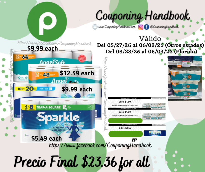 02 Sparkle paper towel y 02 Angel Soft Bathroom Tissue por $23.36