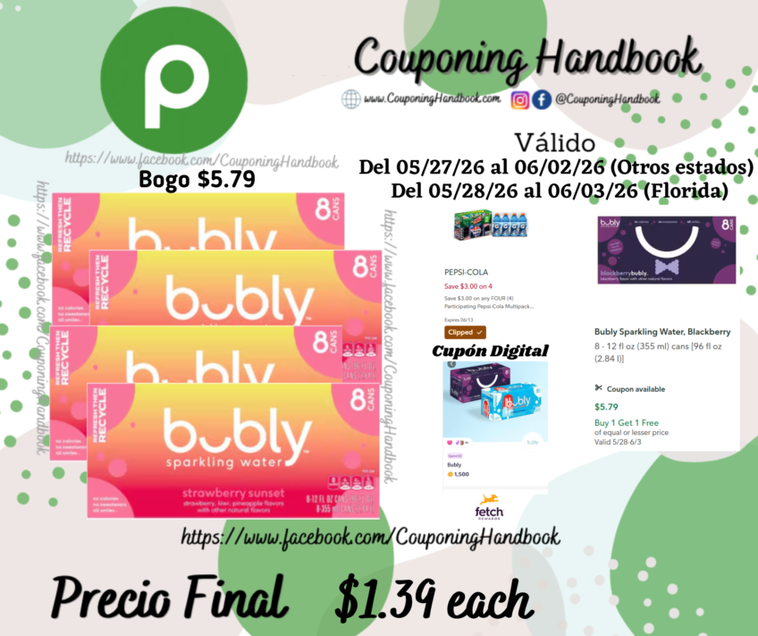 bubly Strawberry Sunset Sparkling Water por $1.39