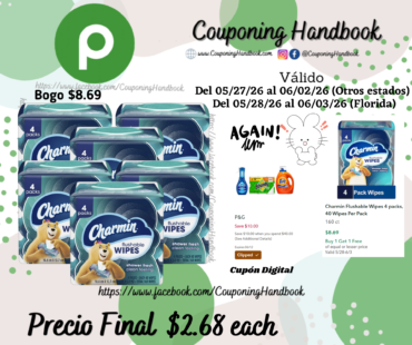 Charmin Flushable Wipes 4 packs, 40 Wipes Per Pack 160 ct por $2.68