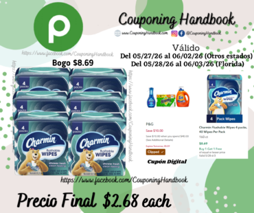 Charmin Flushable Wipes 4 packs, 40 Wipes Per Pack 160 ct por $2.68