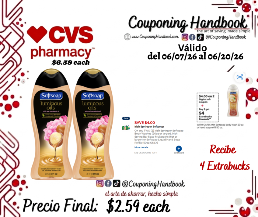 Softsoap Body Wash 20 oz por $2.59