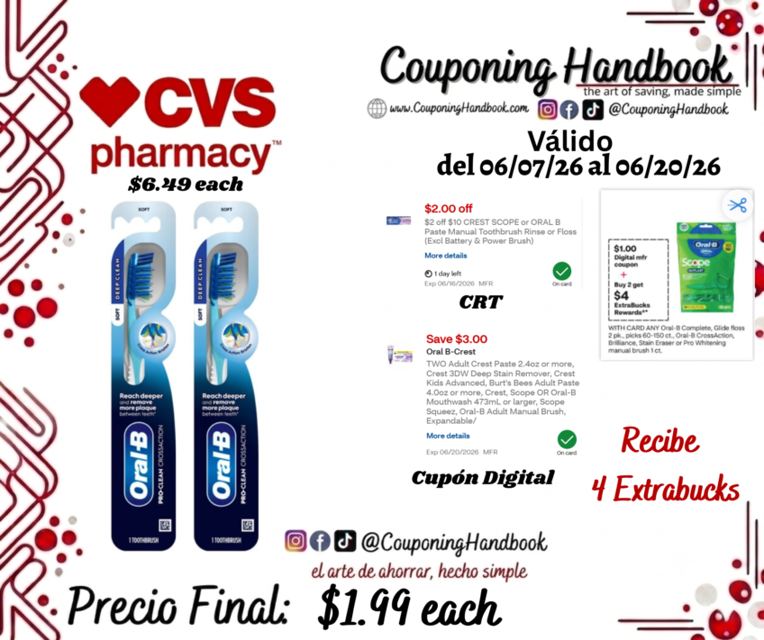 Oral-B Pro-Clean Crossaction Toothbrush, Soft Deep Clean por $1.99