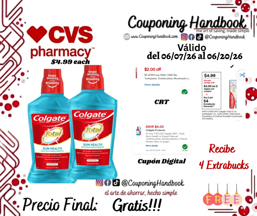 02 Colgate Total Gum Health Mouthwash, Clean Mint, 16.9 OZ Gratis