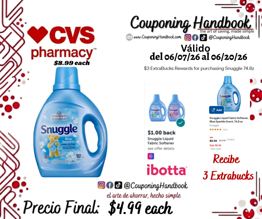 Snuggle Liquid Fabric Softener, Blue Sparkle Scent, 74.8 oz por $4.99