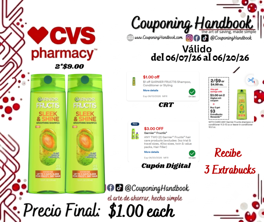 Garnier fructis shampoo/conditioner por $1.00