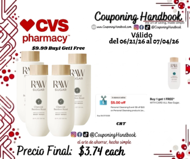 Raw Sugar Body Wash, Charcoal Bamboo Reset, 20 OZ por $3.74