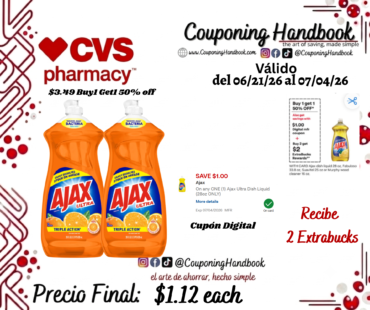 Ajax Ultra Triple Action Liquid Dish Soap 28 oz por $1.12