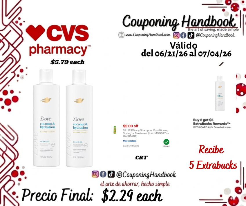 Dove Shampoo/conditioner 12 OZ por $2.29