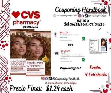 Clairol Textures & Tones Permanent Hair Dye por $1.29