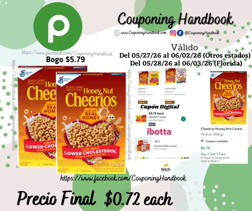 Cheerios Honey Nut Cereal por $0.72