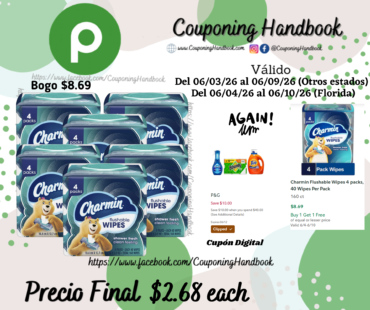 Charmin Flushable Wipes 4 packs, 40 Wipes Per Pack 160 ct por $2.68
