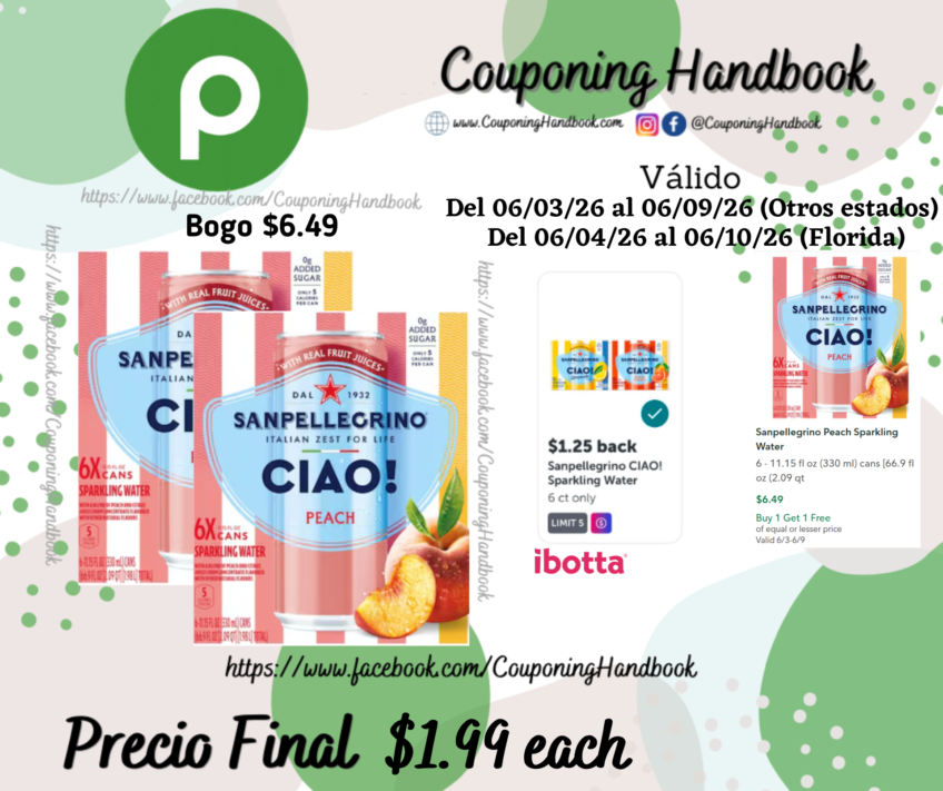 Sanpellegrino Peach Sparkling Water por $1.99