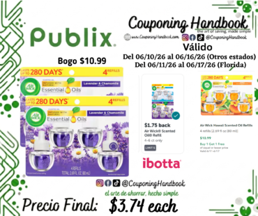 Air Wick Essential Oils 4 refills por $3.74