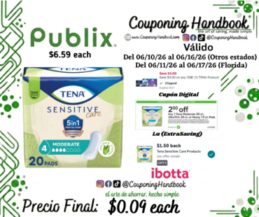 Tena sensitive care 20 pads por $0.09
