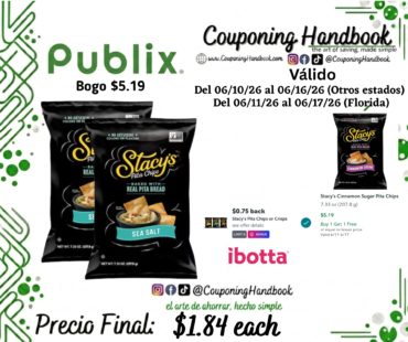 Stacy’s Sea Salt Pita Chips por $1.84