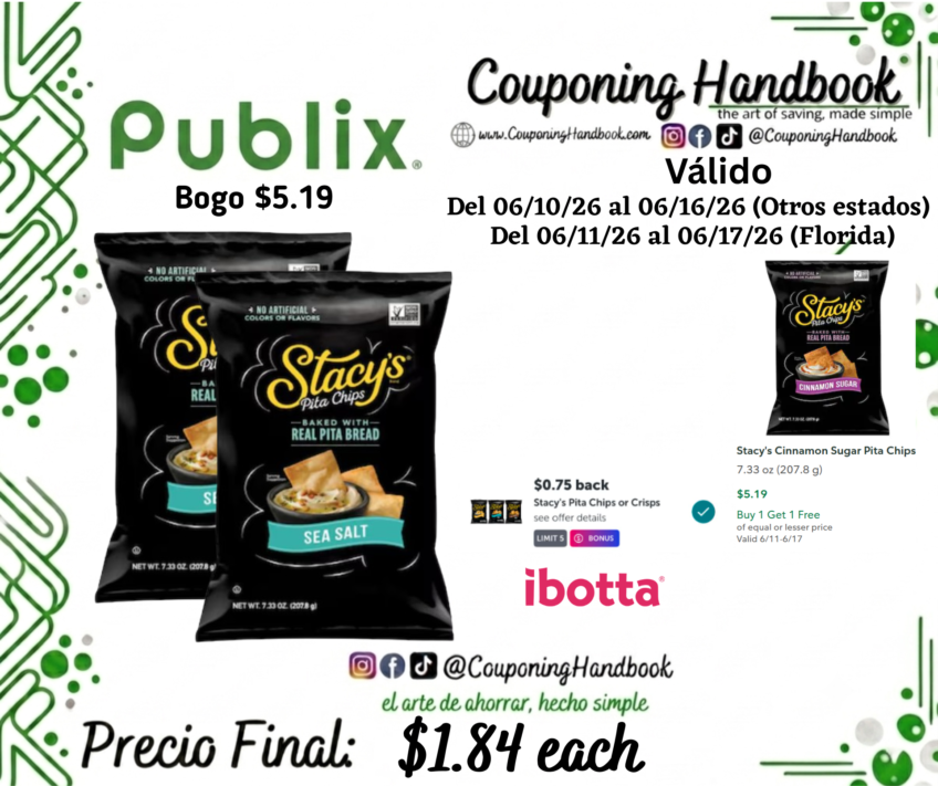 Stacy’s Sea Salt Pita Chips por $1.84