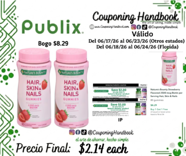 Nature’s Bounty Strawberry Flavored 2500 mcg Biotin per Serving Hair, Skin & Nails 80 gummies por $2.34