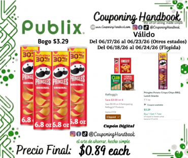 Pringles Potato Crisps Chips Original, Lunch Snacks 6.8 oz por $0.89