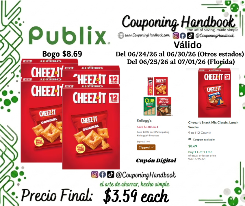 Cheez-It Cheese Crackers Original, Baked Snack Crackers 12 oz por $3.59