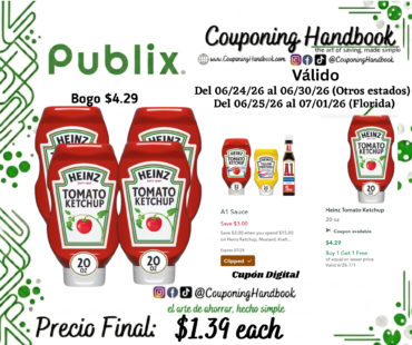 Heinz Tomato Ketchup 20 oz por $1.39