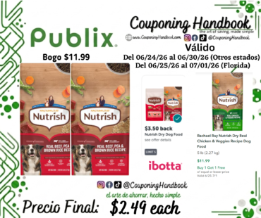 Rachael Ray Nutrish Dry Real Beef, Pea & Brown Rice Recipe Dog Food 5 lb por $2.49