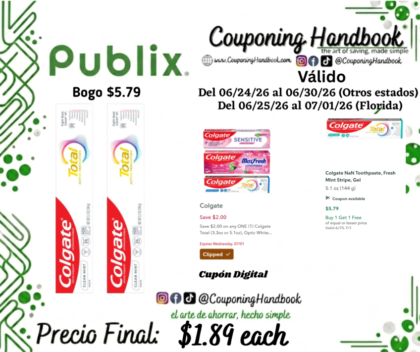 Colgate Total Active Prevention Clean Mint Toothpaste 5.1 oz por $1.89