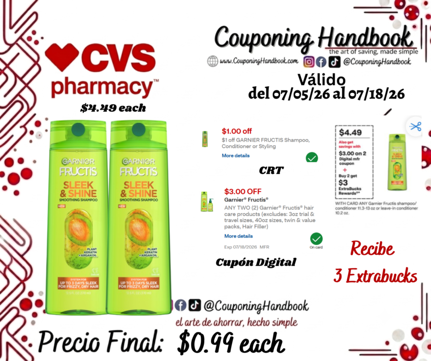 Garnier fructis shampoo/conditioner por $0.99