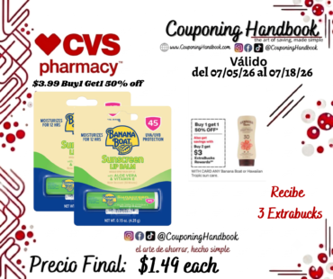 Banana Boat Sunscreen Lip Balm with Aloe Vera & Vitamin E, SPF 45 por $1.49