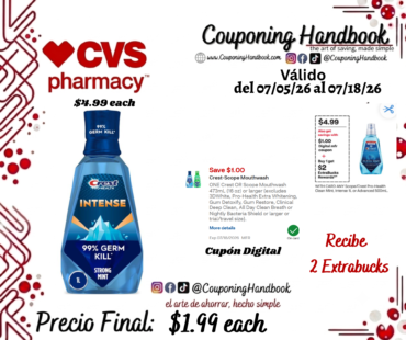 Crest Pro-Health Intense Mouthwash, Clean Mint, 1 L por $1.99