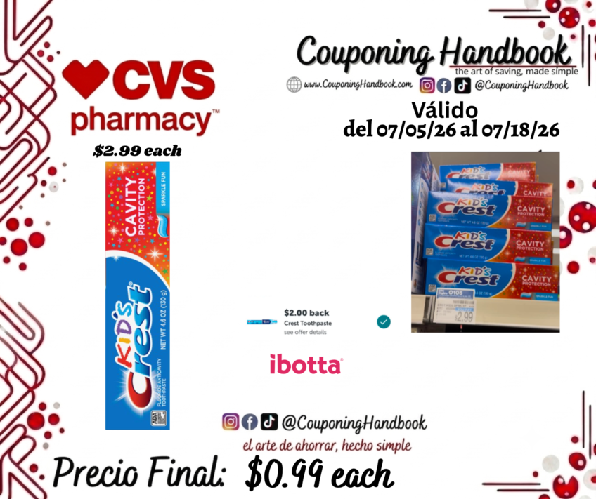 Crest Kid’s Cavity Protection Fluoride Anticavity Toothpaste, 1 Pack por $0.99