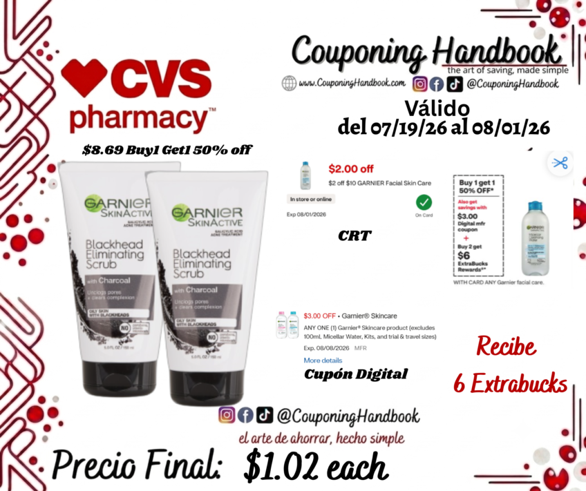 Garnier SkinActive Charcoal Blackhead Acne Treatment Scrub, 5 OZ por $1.02