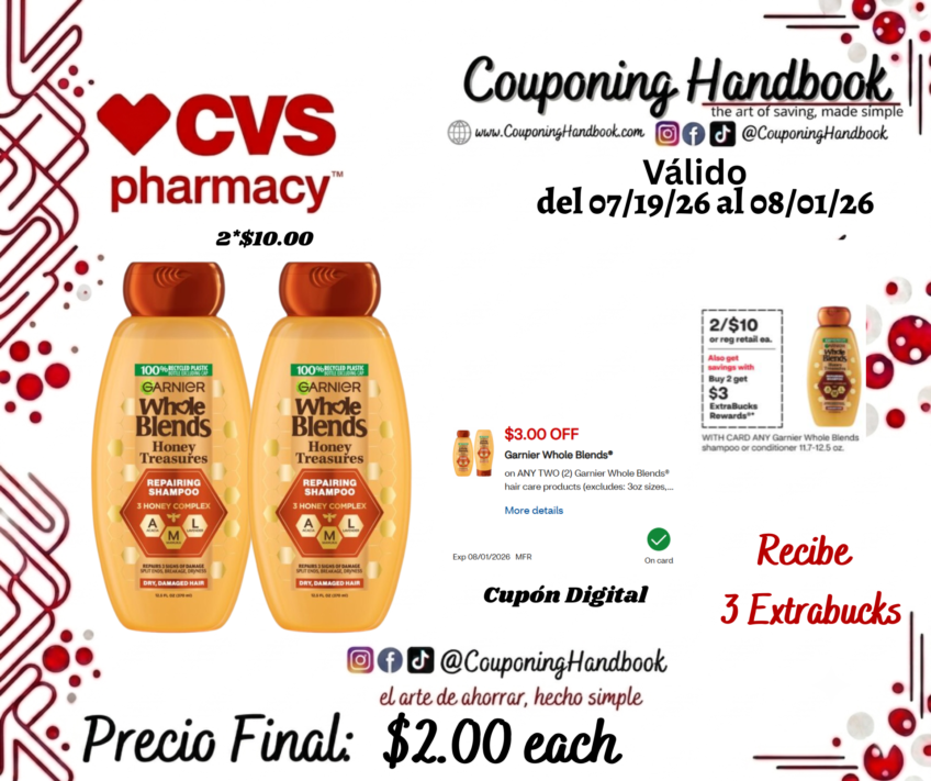 Garnier Whole Blends Shampoo/conditioner 12.5 Ounces por $2.00