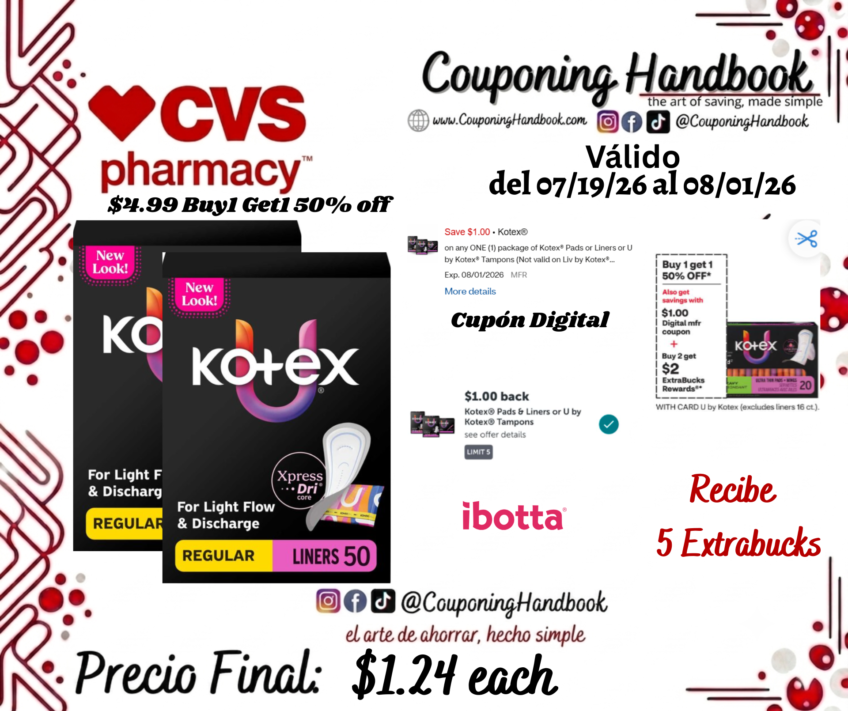 Kotex Daily Wrapped Liners, Light Absorbency por $1.24